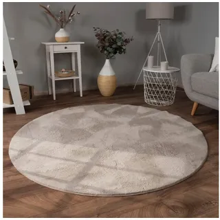 Paco Home - Teppich Wohnzimmer Kunstfell Shaggy Hochflor Waschbar In Waschmaschine Soft Uni Beige ø 80 cm Rund