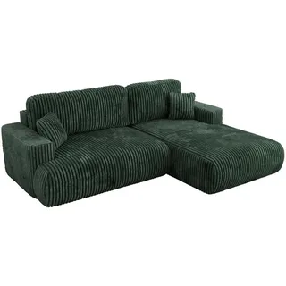 MKS Meble MKS Ecksofa OVO mit Schlaffunktion und Bettkasten, Grün Cord, L-form Couch, 4-Sitzer Ecksofa, 271x195x95 cm - Rechts Seite - Grün