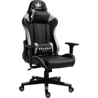 Kraken Chairs Helios Bürostuhl Ergonomisch, Schreibtischstuhl, Drehstuhl, Gaming Sessel, Gamingstuhl, bis zu 130 kg, Schwarz/Silber - Silber