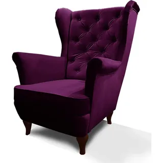 Beautysofa Chesterfield-Sessel Falco violett mit Holzbeinen , Violett , Textil , 82x102x92 cm , Wohnzimmer, Sessel, Ohrensessel