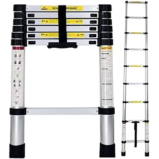 Teleskopleiter aus Aluminium, ausziehbar und zusammenklappbar, kompakt, leicht, tragbar und rutschfest, ideal für Zuhause, Profi, Renovierung, Garten, Werkstatt, Höhen und Lagerung