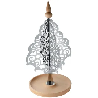 Alessi MW51 Dressed for X-Mas Weihnachtsdekoration aus Edelstahl 18/10 und Buchenholz, Silber, 27 x 48 x 27 cm