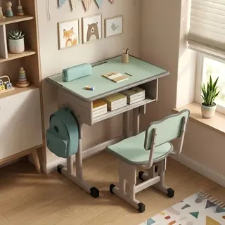 AIORBER Kinderschreibtisch mit Stuhl höhenverstellbar ergonomisch Schüler Schreibtisch Set stabil Lernmöbel Hellgrün - Grün