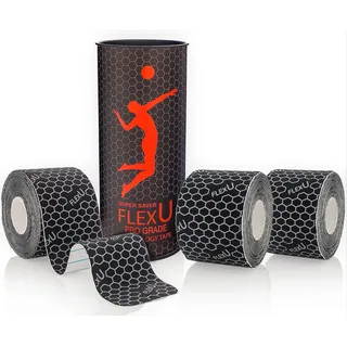 FLEXU Supreme, Kinesiologietape, wasserfestes Sporttape 3 Rollen á 60 Zuschnitte 5 x 25 cm, bietet Unterstützung & Stabilität für Muskeln und Gelenke, während & nach dem Training