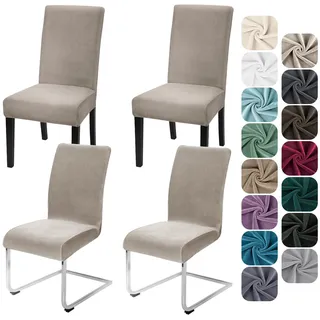 Alishomtll Stretch Samt Stuhlhussen 4er Set Velvet/Velour Stuhlbezug Schwingstuhl Elastische Hussen Waschbarer Stühle Schutz für Küche Restaurant Hotel Bankett Hochzeit (Champagne, 4 Stück)