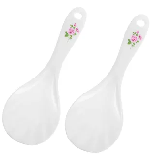 Mabor 2 Stück Reislöffel Kunststoff Antihaft Servierlöffel Reispaddeln mit Rosenmuster Kochlöffel BPA-frei für Umrühren Kartoffelpüree Salat Reis(20,5cm)