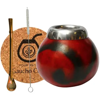 Gaucho Cebar Set mit Natürlichem Kalebassen für Yerba Mate-Tee | Kürbis Tasse und Edelstahl Trinkhalm Bombilla Straw | Accessories, Braun