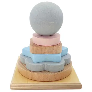 Hess Holzspielzeug 20024 - Stapel-Turm aus Holz mit Scheiben in verschiedenen Formen und Farben, Nature Serie, für Kleinkinder ab 24 Monaten