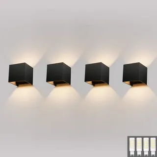 Klighten 4 Stücke LED Wandleuchte Aussen/Innen Wandlampe Warmweiß 3000K, Modern Up Down Design 9W Außenwandleuchten Mit Einer Ersetzbaren G9 Birne, IP54, Schwarz