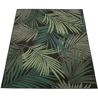 Paco Home Teppich »Ostende 534« rechteckig 4 mm Höhe Flachgewebe, Motiv Palmenblätter, In- und Outdoor geeignet, Wohnzimmer, schwarz Textil, 120x170 cm, strapazierfähig, für Fußbodenheizung Teppiche & Böden, Teppiche, Outdoorteppiche