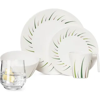 Melamin Camping Geschirr Set 4 Personen Limon Design 16 Teilig + Milano Gläser Wassergläser Tafelgeschirr Picknick BBQ Kochgeschirr