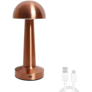 EXTRASTAR Pilz Tischlampe, Dimmbare Touch LED-Lampe, Kabellos mit Schaltbar, 3 Farbtemperatur, USB-Aufladbare, für Wohnzimmer, Schlafzimmer und Esszimmer, Metallisch + Rot