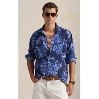 Polo Ralph Lauren für Herren. 710P04449001 Classic Fit Leinenhemd navy print (M), Lässig, Langarm, Marine