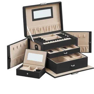 Songmics Schmuckkästchen Bridie mit 2 Schubladen Abschließbar Schwarz-Beige