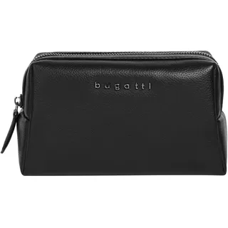 Kosmetiktasche BUGATTI "BELLA", Damen, Gr. B/H/T: 19cm x 12cm x 8cm onesize, schwarz, Leder, leicht glänzend, unifarben, Taschen Kosmetiktasche, echt Leder