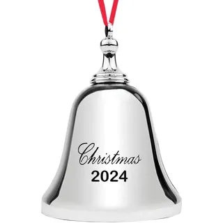 2024 Weihnachtsschmuck - Elegante Silberne Weihnachtsglocke Ornament 2024 mit rotem Band Jingle Bell 2024