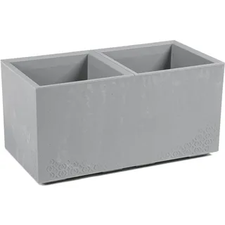 Kreher XL Pflanzkasten Karo Beton-Optik (72 L rechteckig, Grau) | Aus robustem recyceltem Kunststoff, wetterfest für Balkon, Terrasse und Garten