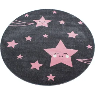 Ayyildiz Kinderteppich , Pink, Dunkelgrau , Textil , Stern , rund , Oeko-Tex® Standard 100 , für Fußbodenheizung geeignet, schmutzabweisend, für Hausstauballergiker geeignet, lichtunempfindlich, antistatisch, pflegeleicht, strapazierfähig, leicht zusammenrollbar , Teppiche und Böden, Teppiche, Kinderteppiche
