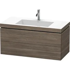 Duravit L-Cube Möbelwaschtisch c-bonded mit Unterbau wandhängend, 100x48 cm, 2 Schubkästen, ohne Überlauf, 1 Hahnloch, Farbe: Pine Terra Dekor