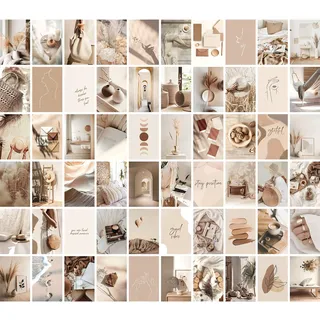 Tallsocne Wand-Collagen-Kit, ästhetische Bilder, Boho-Beige, Raumdekoration für Teenager-Mädchen, VSCO-Poster für Schlafzimmer, Foto-Wandkunst, Vintage-Collage-Drucke Kits (60 Set 10.2 x 15.2 cm) (Boho Beige)