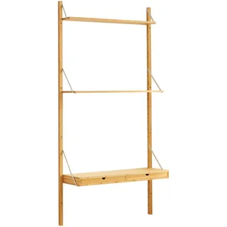 [en.casa] Wandregal Tingvoll , Naturfarben , Holz , Bambus , 2 Schubladen , 85x176x31.5 cm , Wohnzimmer, Regale, Wandregale