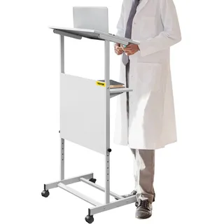 VEVOR Rednerpult Stehpult höhenverstellbar mit 4 Rollen 2-stufige Schichte, Mobil Schreibpult Stehtisch Pult Laptoptisch Weiß Stehschreibtisch aus SPCC Klassenzimmer Büro Hause Studio