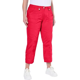 Ulla Popken Damen große Größen Übergrößen Plus Size 7/8-Cargohose, Krempelriegel, Komfortbund rot 48 720673535-48