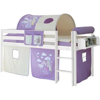 TICAA Hochbett Malte 90 x 200 cm Kiefer massiv weiß lila