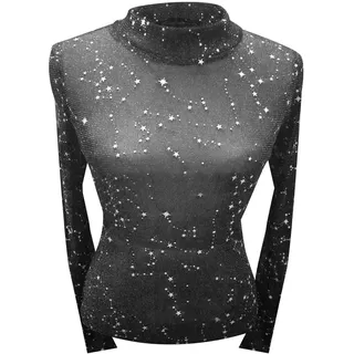RELKLYU 1 Stück Frauenperspektive, Glänzendes Top, Kreatives Mesh -Top, Party -Outfit, Modische Und Personalisierte Kleidung.