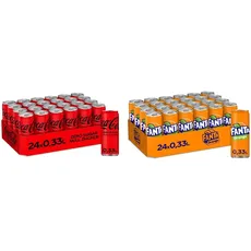 Coca-Cola Zero Sugar, 24 x 330 ml & Fanta Orange - fruchtig-spritzige Limonade mit klassischem Orangengeschmack - erfrischendes Softgetränk in Einweg Dosen (24 x 330 ml)