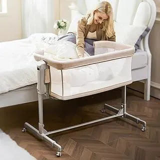 Beistellbett Babybett - Stubenwagen Baby Bett mit Rollen Federwiege für Babys - Reisebett Set - Ausziehbares Kinderbett - Sicherer Schlafplatz für Kleinkinder