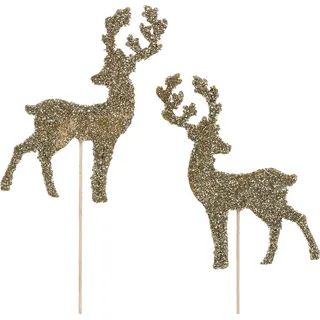 Dekostecker Hirsch Gold Glitter für Advents- und Weihnachtsdeko, 18 Stk., 8/10cm - Gold