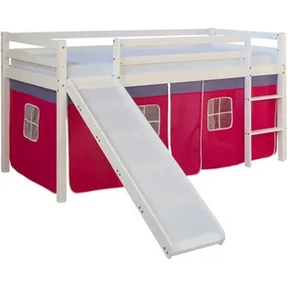 Homestyle4u Hochbett Spielbett 90 x 200 cm Kiefer massiv lackiert pink