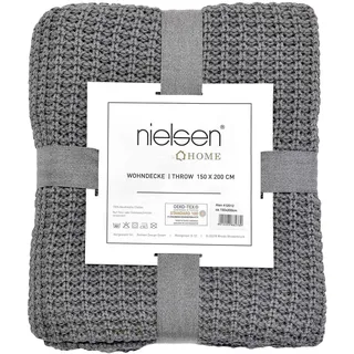 nielsen HOME Wohndecke Alen grob gestrickt, 150x200 cm, Hellgrau, 100% Baumwolle, Strick, Grobstrick, Ökotex, Strickdecke, gemütliche modische Elegante Decke