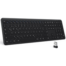 OMOTON Tastatur Kabellos, 2.4GHz Wireless Tastaturen für Windows 11/10/8/7/XP, QWERTZ Layout Kabellose Tastatur mit Multimedia-Tasten, Kompatibel mit PC, Computer, Notebook, Laptop,Schwarz