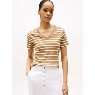 Tommy Hilfiger T-Shirt SLIM CODY V-NK SS mit V-Ausschnitt und Streifen Baumwolle, slim fit braun XXL (44)