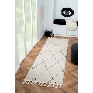 Myflair Möbel & Accessoires Hochflor-Läufer »Moroccan Pattern«, rechteckig, 24 mm Höhe, modern, marokkanisches Design, Rauten Muster, weich, mit Fransen schwarz-weiß