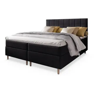 Masseno Boxbett Ibiza 160x200 cm mit Matratze und Topper - Schwarz , Holz , H2 + H3 , 160x200 cm , Schlafzimmer, Betten, Boxspringbetten