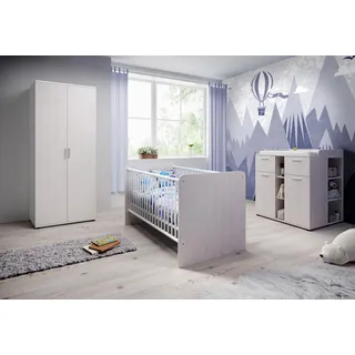 Stella Trading Babyzimmer Set 3-teilig- in Pinie Anderson Nachbildung -Mit Drehtürenschrank, Wickelkommode und Babybett 70x140 cm mit viel Stauraum
