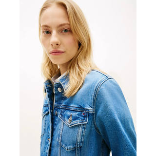 Jeansjacke TOMMY HILFIGER "DNM FINN SLIM JACKET LS", Damen, Gr. M (40), blau (finn), Denim/Jeans, Obermaterial: 99% Baumwolle, 1% Elasthan, unifarben, slim fit kurz, Jacken Jeansjacke