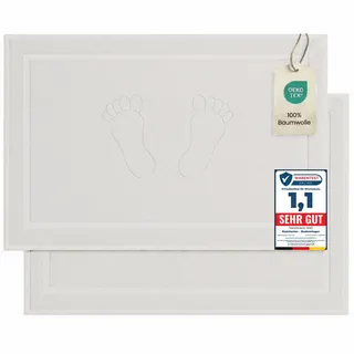 Komfortec Badvorleger Set 2 Teilig, Frottee Duschvorleger, Waschbar Duschmatte & Badteppich, 800 g/m2 &100% Baumwolle, Saugfähig & Schnelltrocknend, 50 x 80 cm, Weiß