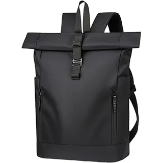 Clufar Rolltop Rucksack Herren Wasserdicht 25L Schwarz Laptop Rucksack mit Computerfach 16 Zoll Elegant Reiserucksack Schulrucksack Backpack Schule Daypack Freizeit für Arbeit Reisen,Black