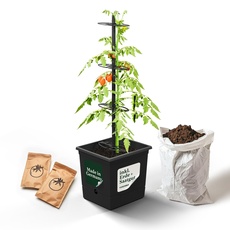 VERDOBA Tomatentopf Anzuchtset - Tomaten Topf inkl. 20L torffreier Kokoserde & Bio Buschtomaten Samen - Tomaten Kübel mit 3,5L Wasserspeicher aus recycelten Material - in Deutschland produziert