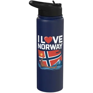 I Love Norway Flagge Wikinger Boot Berg Sonne Stainless Steel Insulated Water Bottle