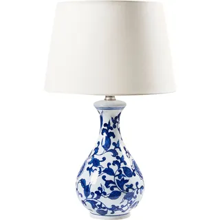 BELIANI Tischlampe Weiß und Blau Porzellan Vasenform 48 cm Stoffschirm Trommelform Langes Kabel mit Schalter Modern Schlaf- u. Wohnzimmer Beleuchtung - Weiß, Blau