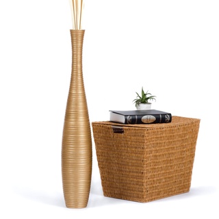 Leewadee Große Deko Bodenvase Für Dekozweige, Hohe Standvase Für Pampasgras, Design Holzvase, 90 cm, Gold