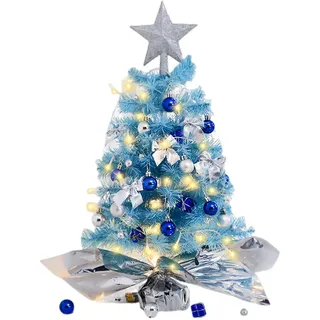 Weihnachtsbaum Künstlich, 45 cm Weihnachtsbaum Klein mit Warmweißen 20 LED, Sternbaumspitze Weihnachtsdeko, Weihnachtsbaum für Tisch Weihnachtsdeko Innen Büro Weihnachten Advent (Blau)