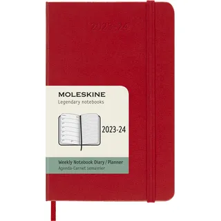 Moleskine Wochenplaner 2023-2024,18-Monate-Kalender, Akademischer Terminkalender, Hardcover-Wochenplaner, Taschenformat 9 x 14 cm, Farbe: Kaminrot