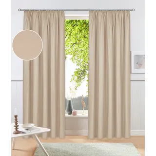 Vorhang OTTO HOME "Raja, Gardinen mit Kräuselband, Vorhänge Wohnzimmer" Gr. 1, beige (sand), B:140cm H:145cm, Polyester, Recyceltes Material, Gardinen, Vorhang, 2er-Set, Bestseller, einfarbig, modern, pflegeleicht, Mikrofaser, Topseller
