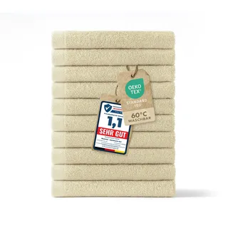 Blumtal Premium Frottier Gästehandtücher Set 10 teilig 100% Baumwolle - Oeko-TEX zertifiziertes Gästehandtuch 10x (30x50 cm) - Ultra saugstarkes Gästetücher Set waschbar °60 - Handtücher Beige